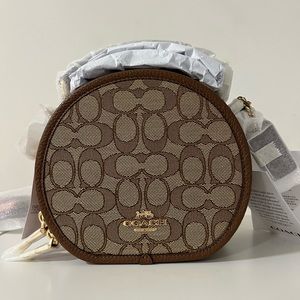 Coach Khaki/Saddle Canteen Crossbody In Signature Jacquard #CO986